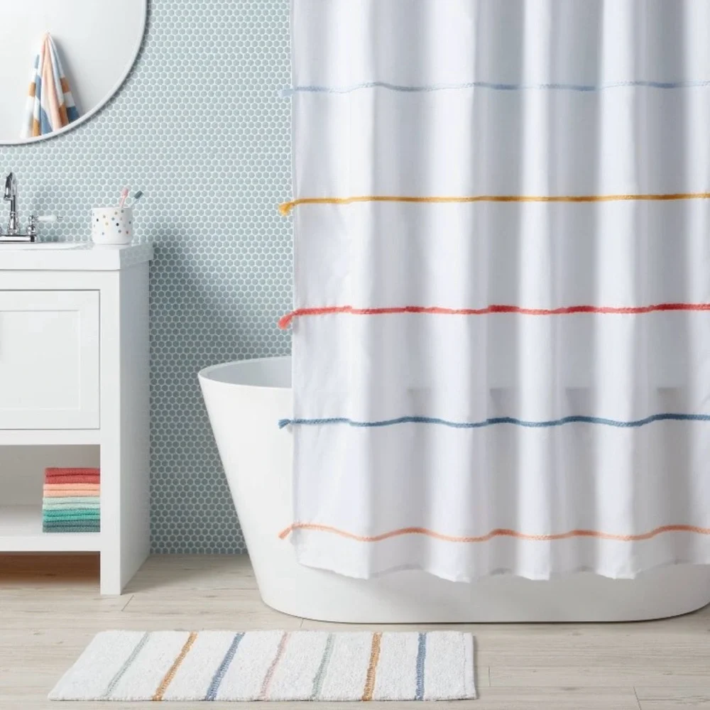 NWT Pillowfort Multi Stripe Tassel Shower Curtain